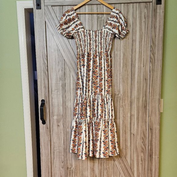 O.P.T Square Neck Smocked Maxi Dress White and Floral Tiered Skirt wore by - Picture 5 of 16